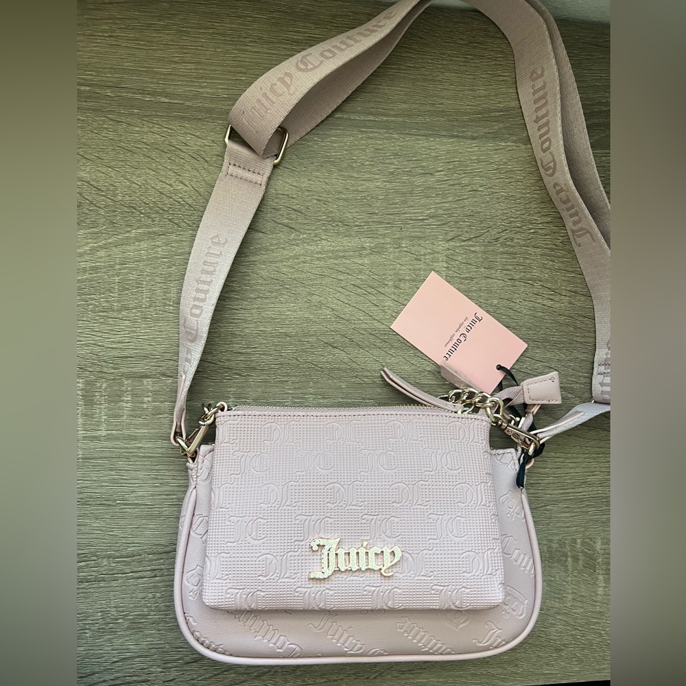 NWT Juicy Couture Pink 2 in 1 Crossbody Bag with Gold Chain - Picture 3 of 11